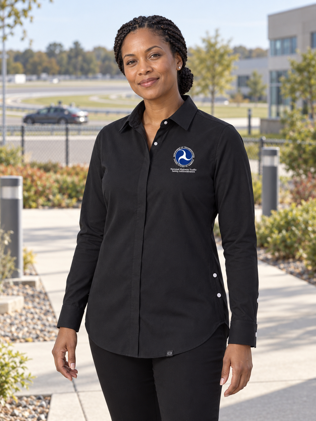 NHTSA Women's Commuter Shirt — Black lifestyle product photograph