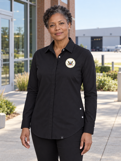 NTSB Women's Commuter Shirt — Black lifestyle product photograph