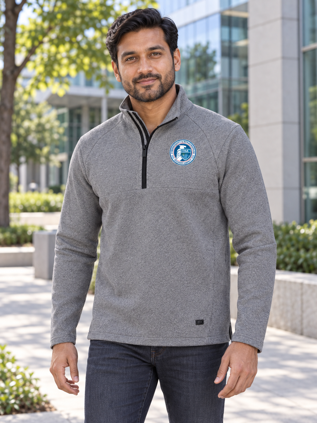 CISA Men's Transition Quarter Zip — Light Gray lifestyle product photograph