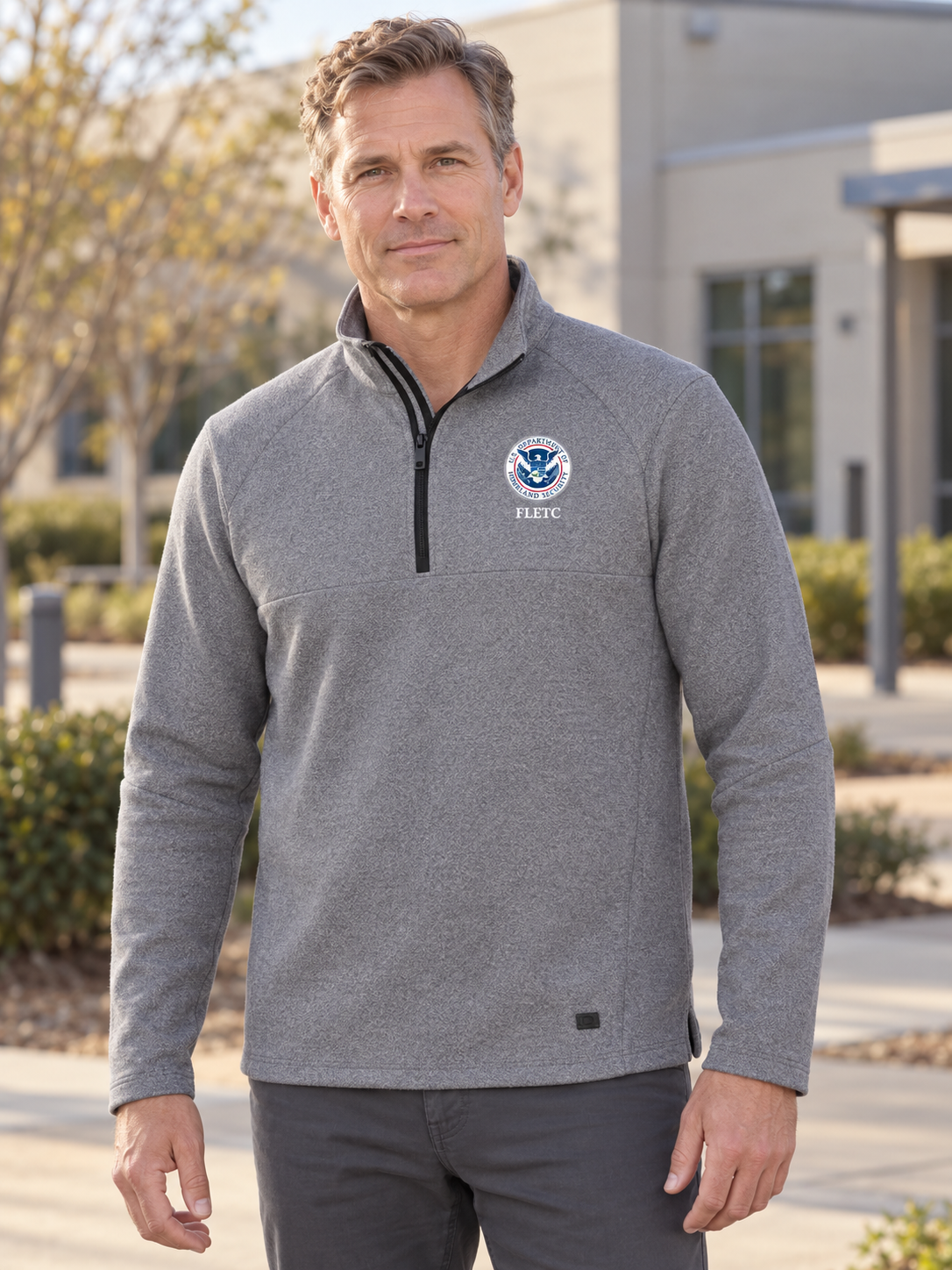 FLETC Men's Transition Quarter Zip — Light Gray lifestyle product photograph