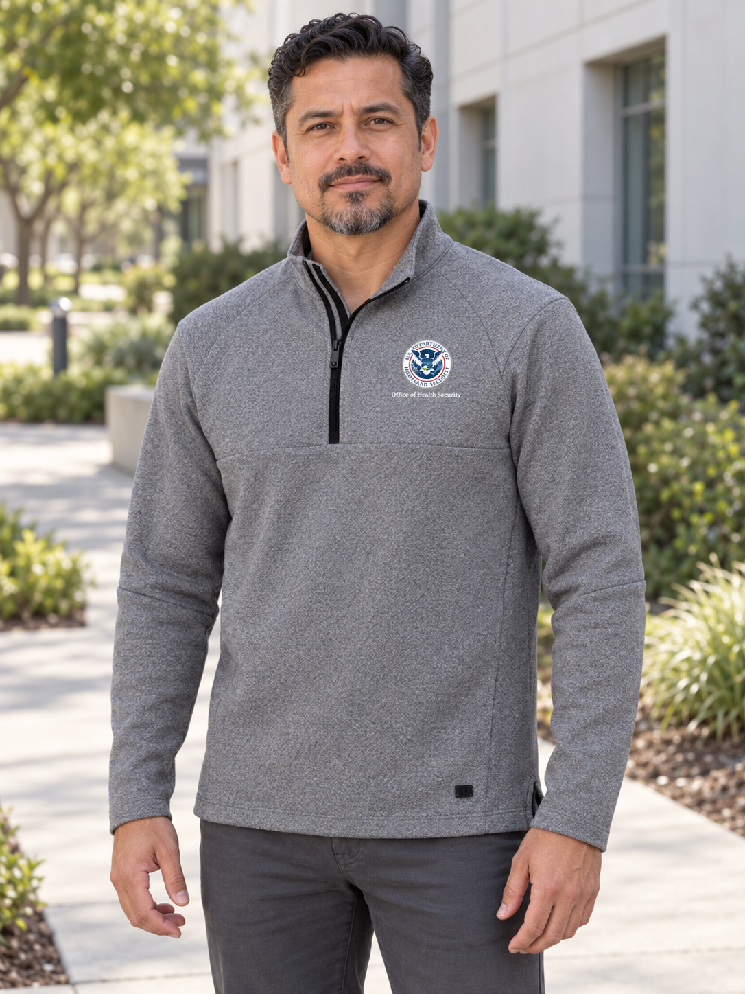 OHS Men's Transition Quarter Zip — Light Gray lifestyle product photograph