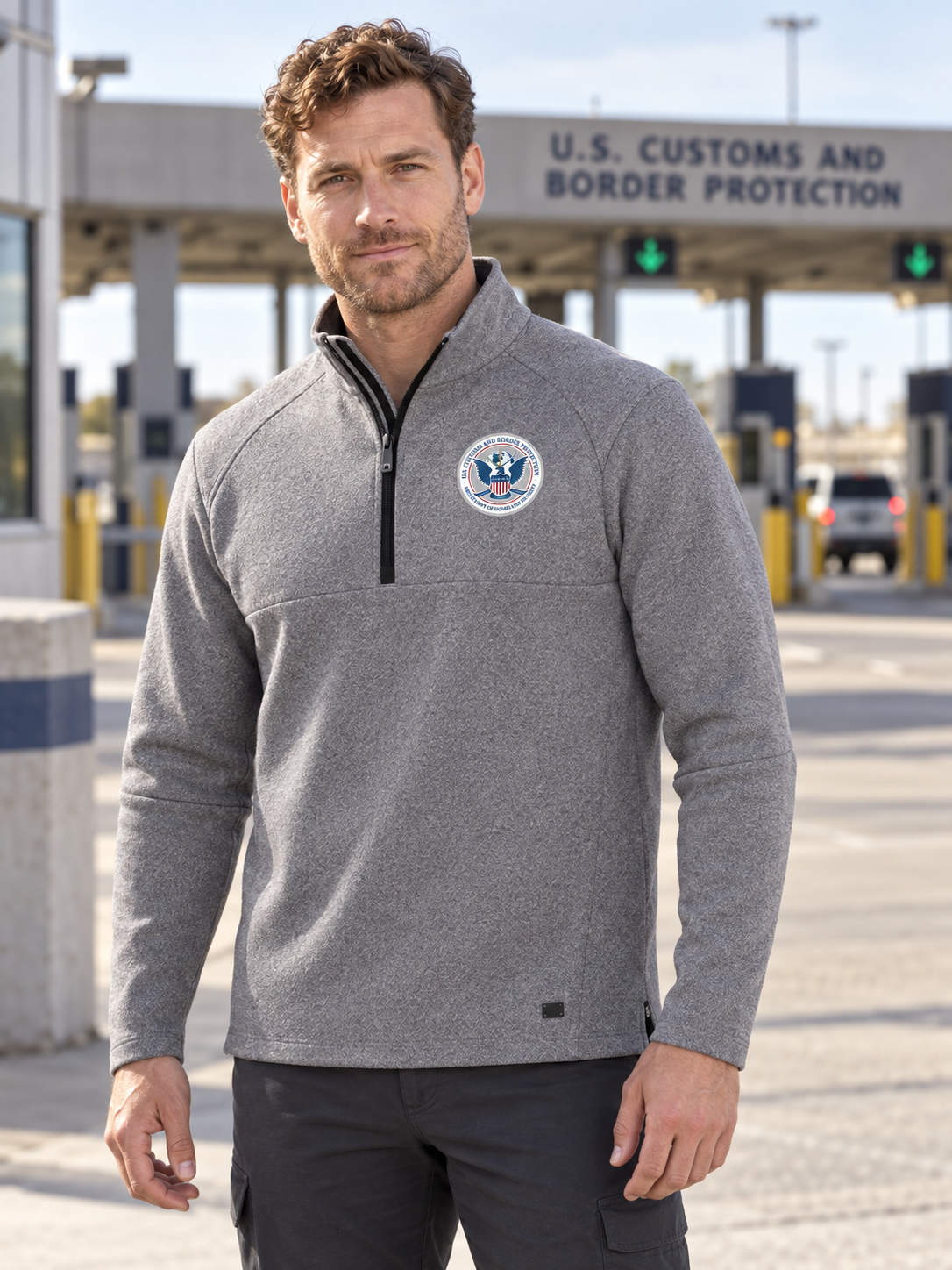 CBP Men's Transition Quarter Zip — Light Gray lifestyle product photograph