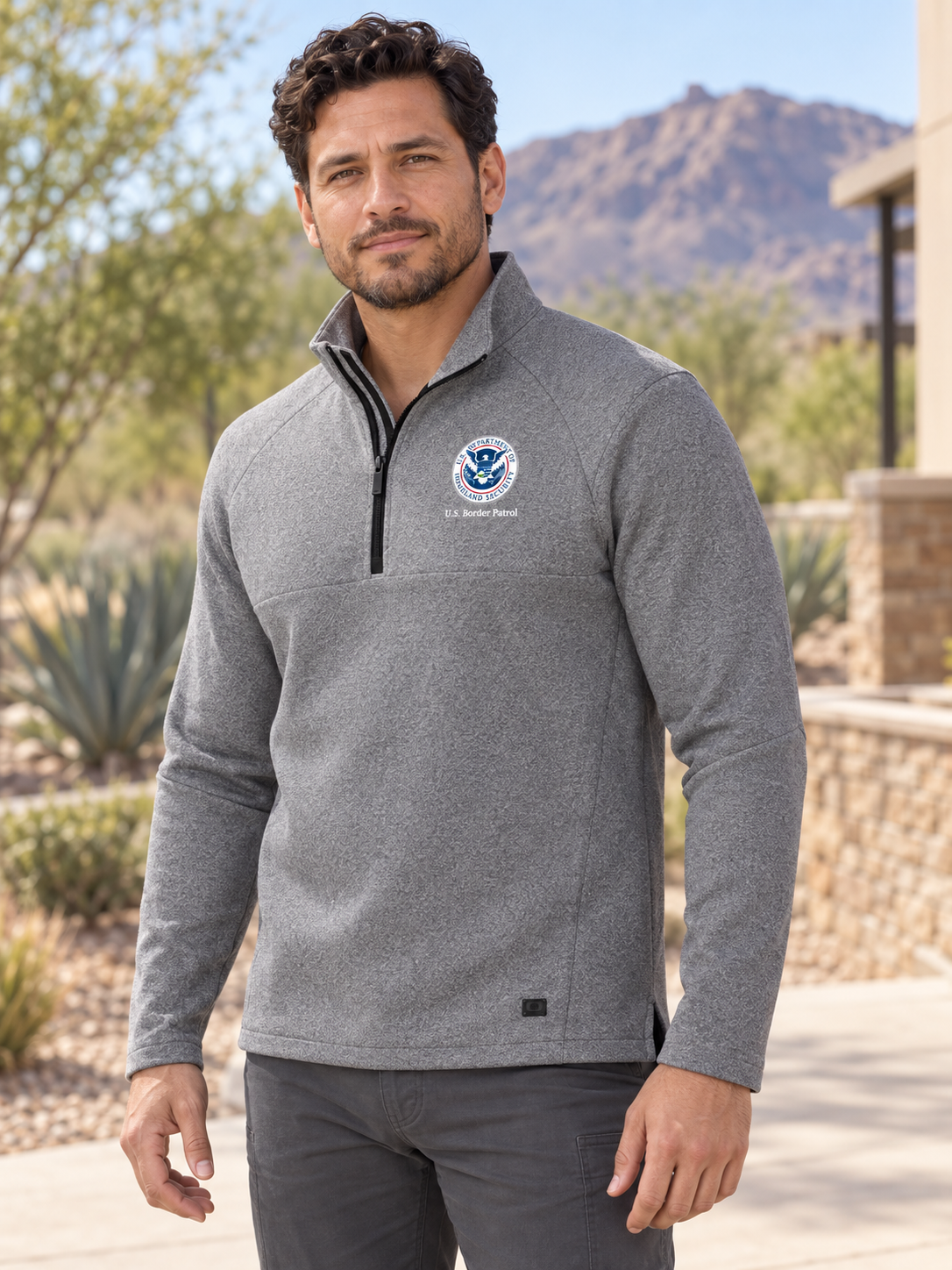 USBP Men's Transition Quarter Zip — Light Gray lifestyle product photograph
