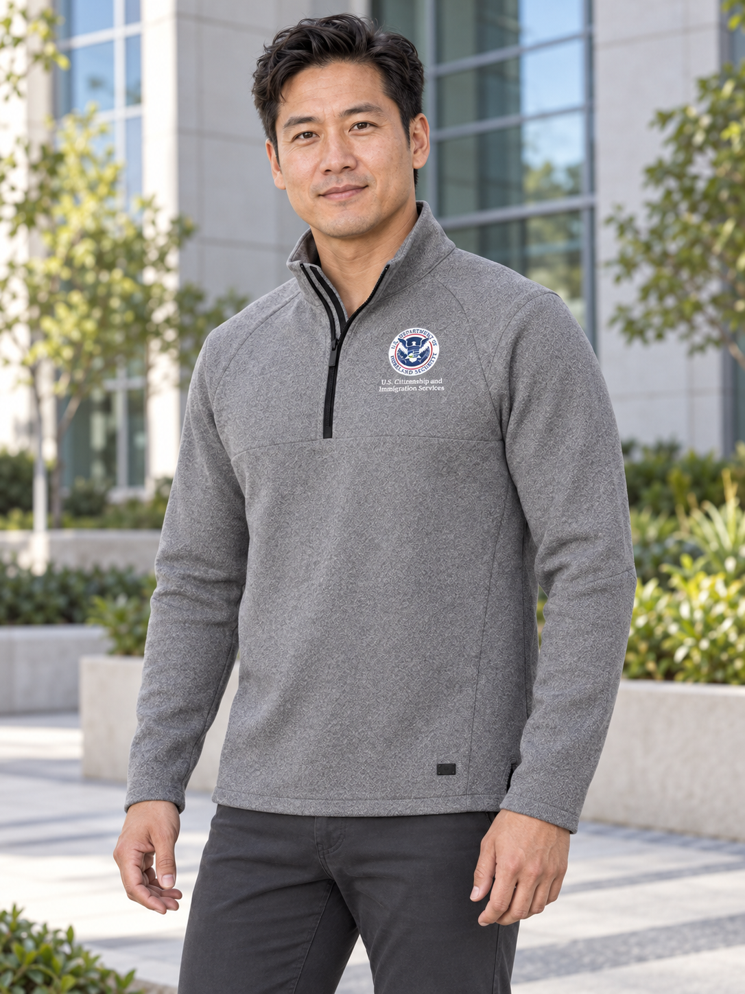 USCIS Men's Transition Quarter Zip — Light Gray lifestyle product photograph