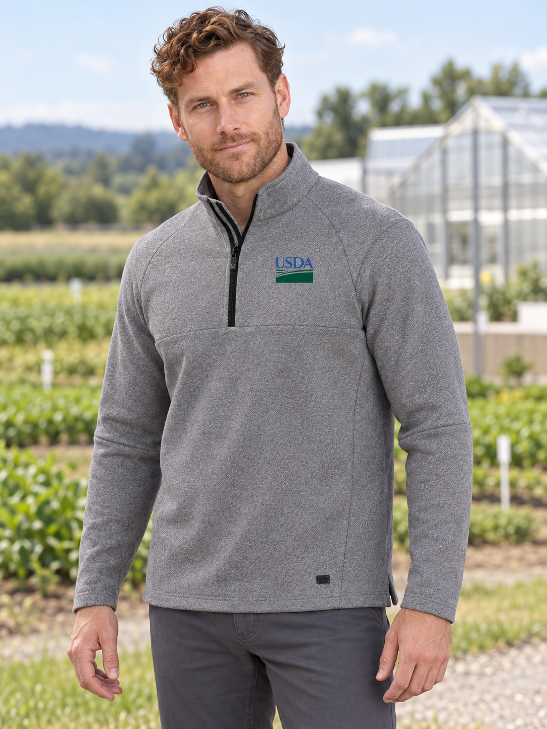 USDA Men's Transition Quarter Zip — Light Gray lifestyle product photograph
