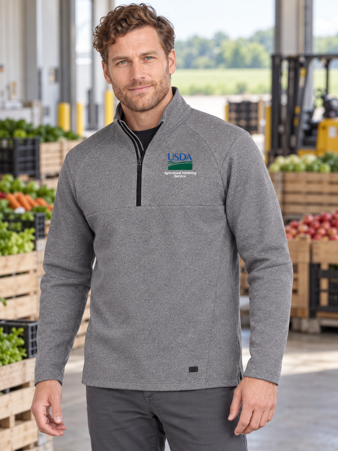 AMS Men's Transition Quarter Zip — Light Gray lifestyle product photograph