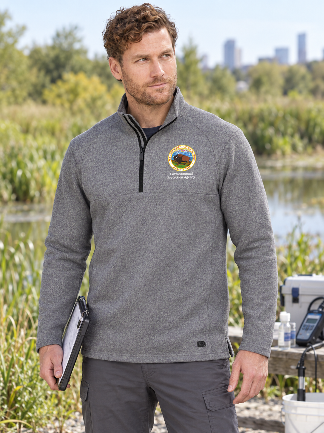 EPA Men's Transition Quarter Zip — Light Gray lifestyle product photograph