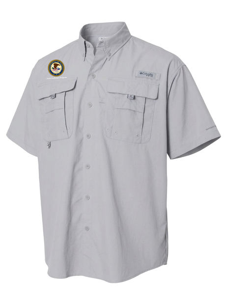 Asset Forfeiture Program (AFP) Men's Columbia Bahama™ II Button Up Short Sleeve  Cool Grey government employee uniform shirt