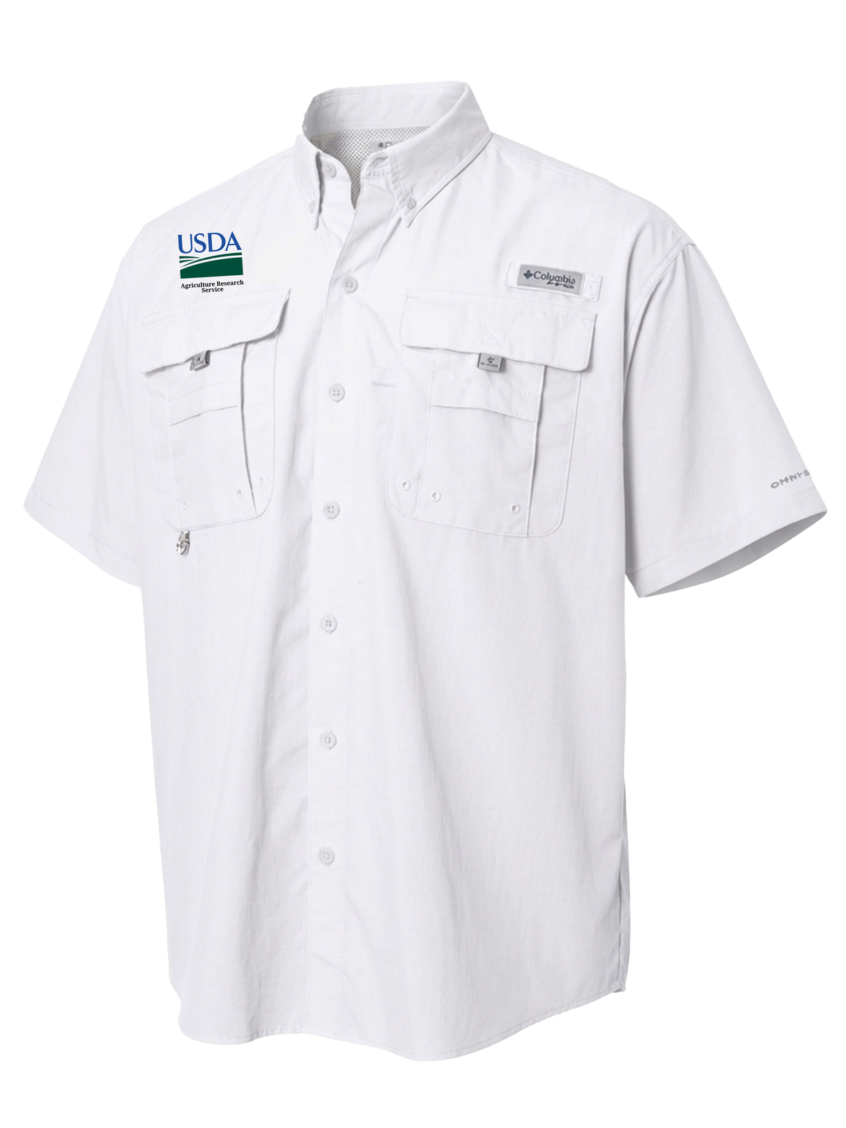 Agriculture Research Service (ARS) Men's Columbia Bahama™ II Button Up Short Sleeve  White government employee uniform shirt
