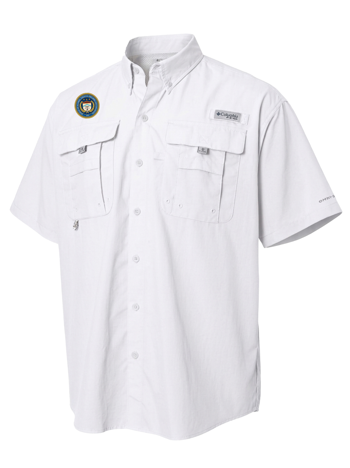 The Bureau of Alcohol, Tobacco, Firearms and Explosives (ATF) Men's Columbia Bahama™ II Button Up Short Sleeve  White government employee uniform shirt