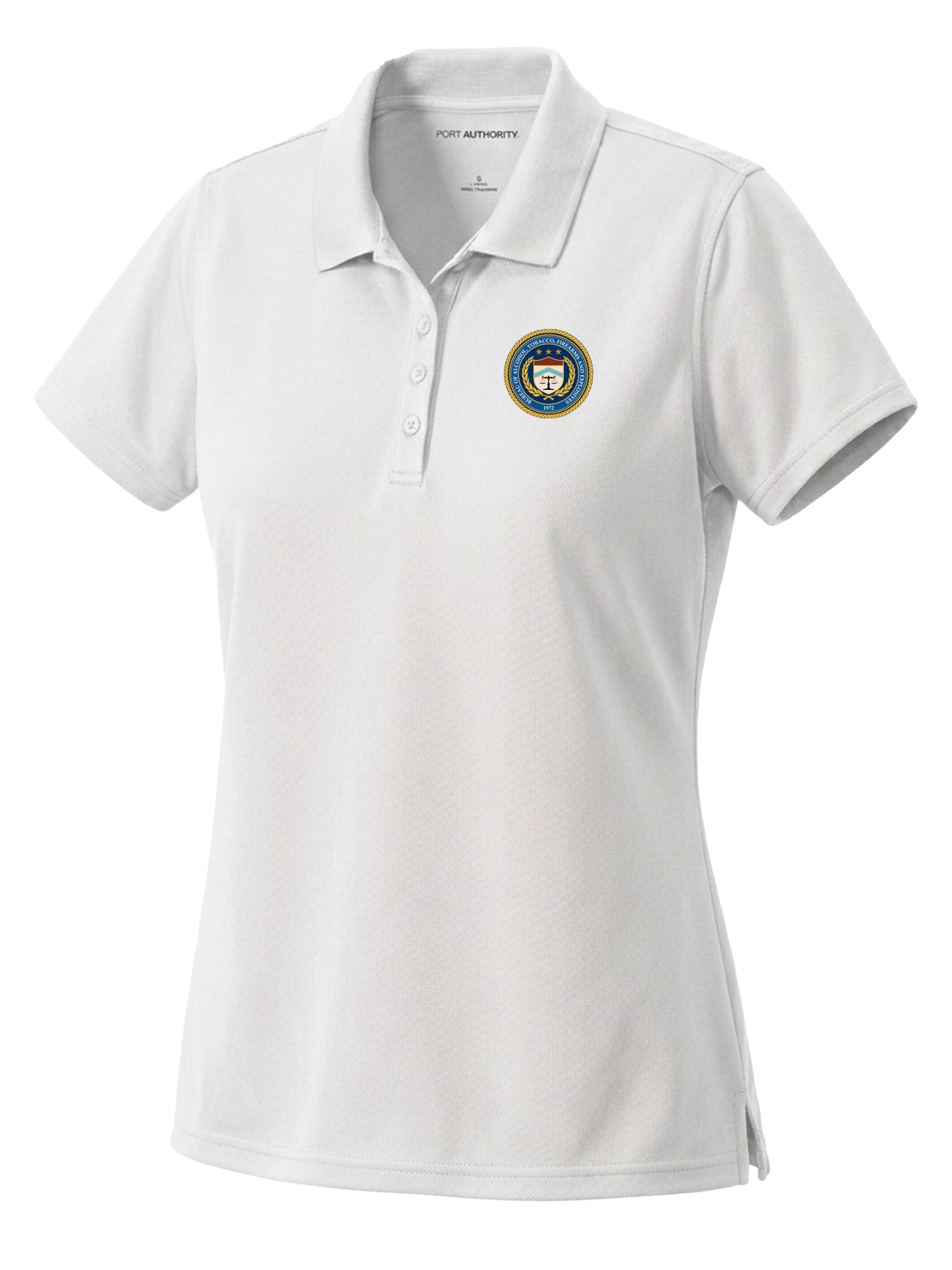 The Bureau of Alcohol, Tobacco, Firearms and Explosives (ATF) Women's Dri Fit Polo  White government employee uniform shirt