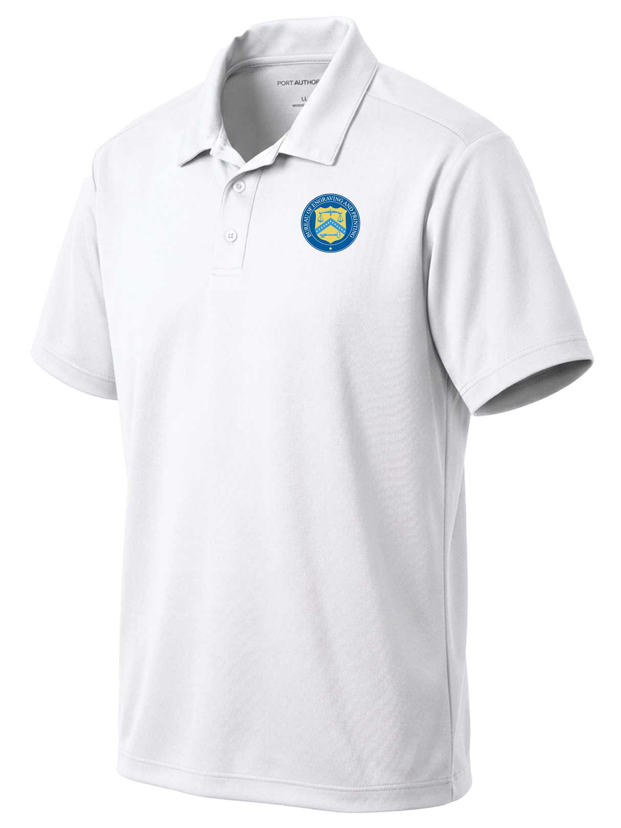 The Bureau of Engraving & Printing (BEP) Men's Dri Fit Polo  White government employee uniform shirt
