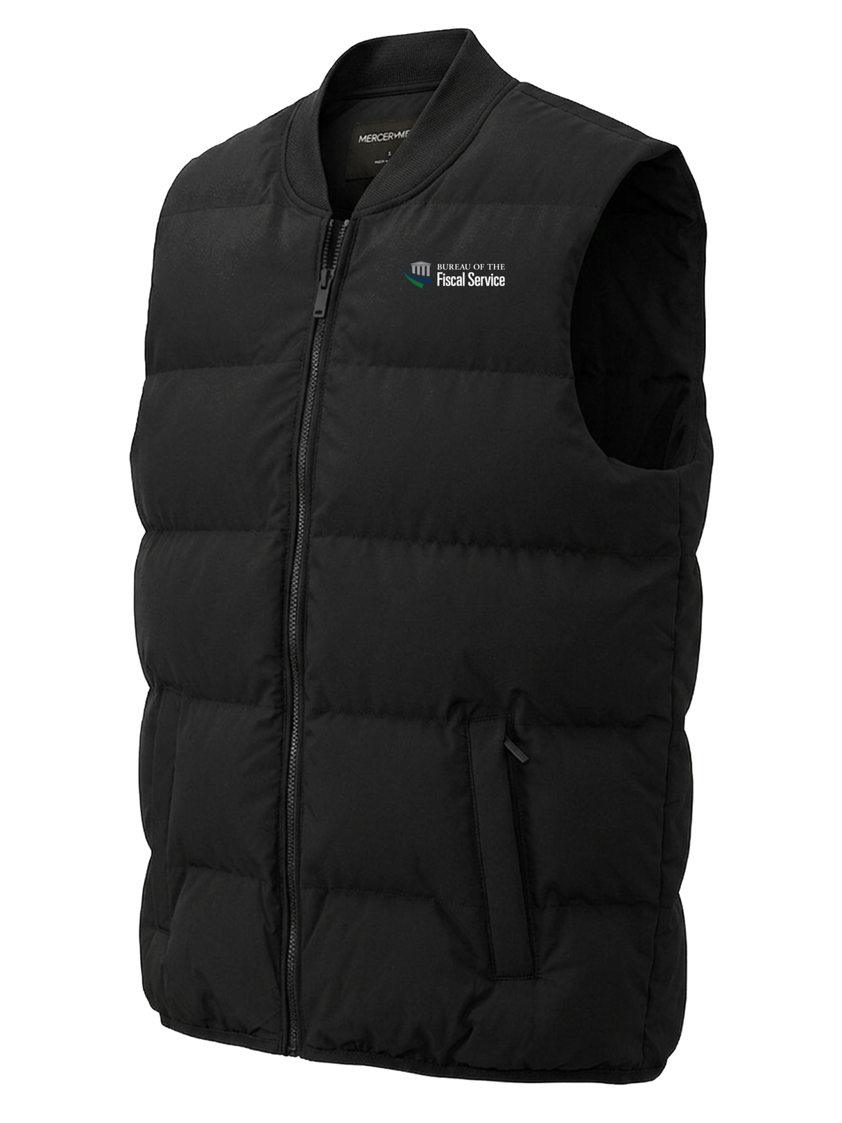 The Bureau of the Fiscal Service (BFS) Men's Puffer Vest  Black government employee uniform shirt