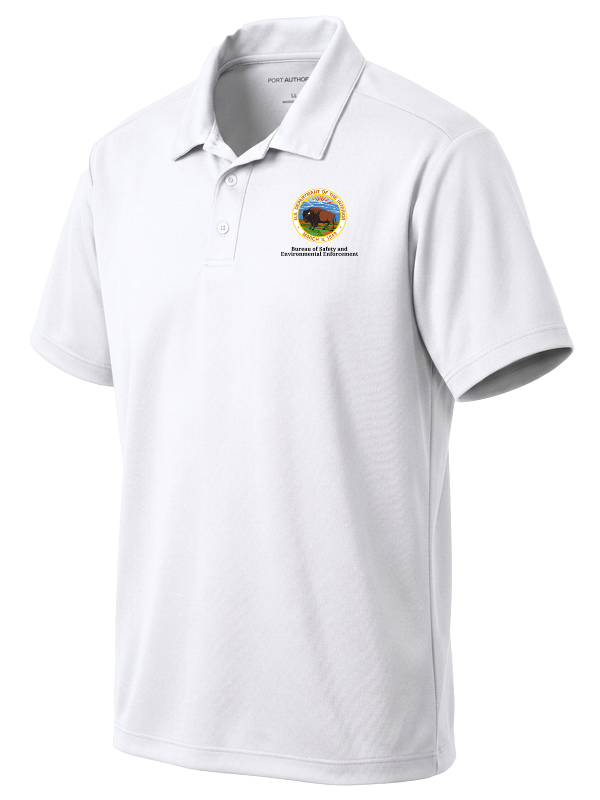 Bureau of Safety and Environmental Enforcement (BSEE) Men's Dri Fit Polo  White government employee uniform shirt