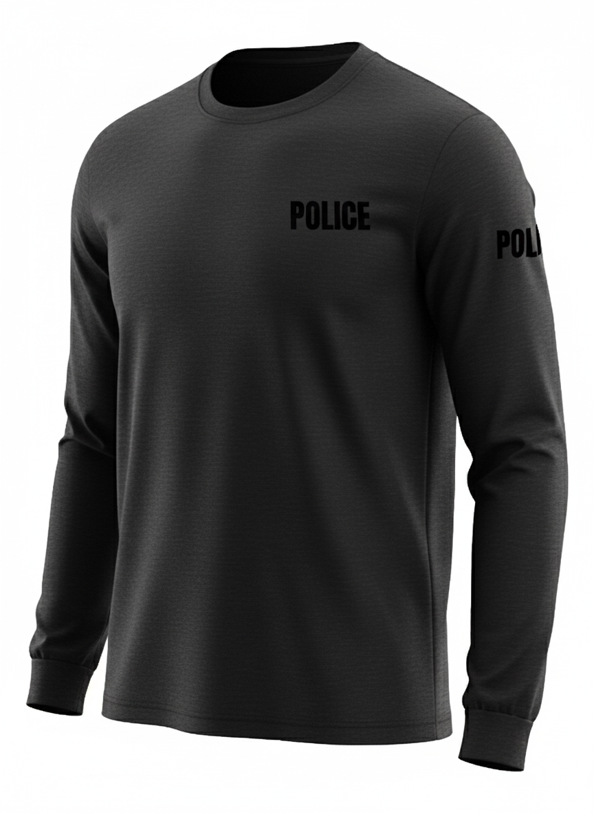 Black Police Men's Shirt - Long Sleeve (Black)