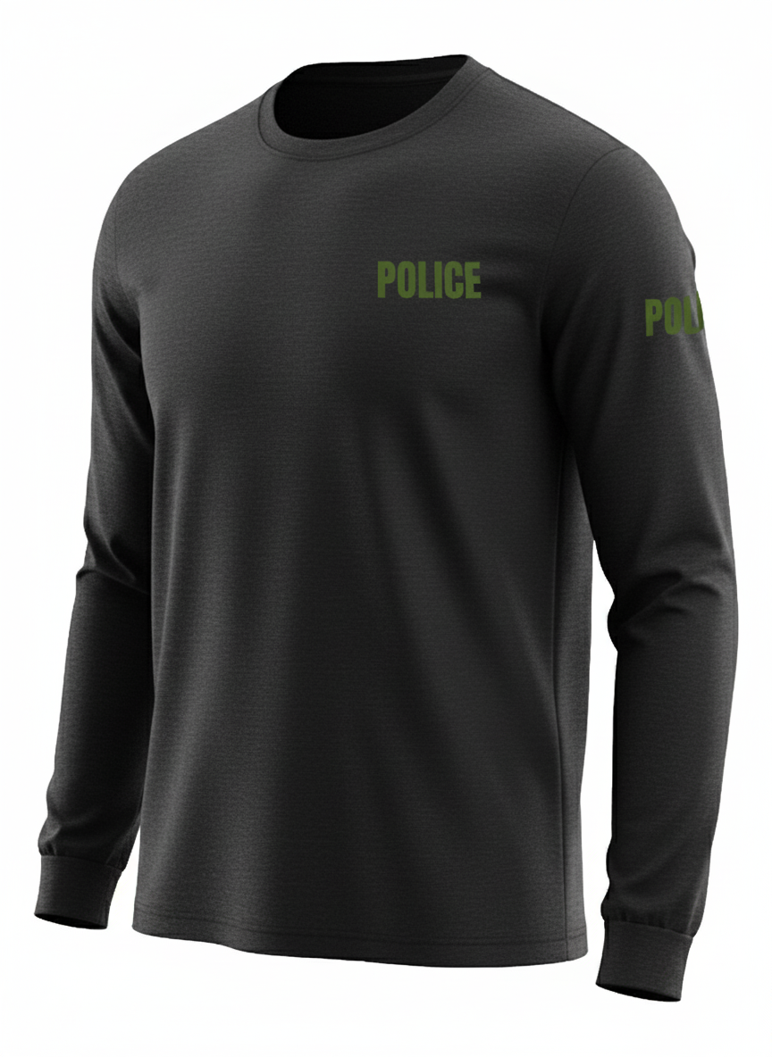 Black Police Men's Shirt - Long Sleeve (Green)