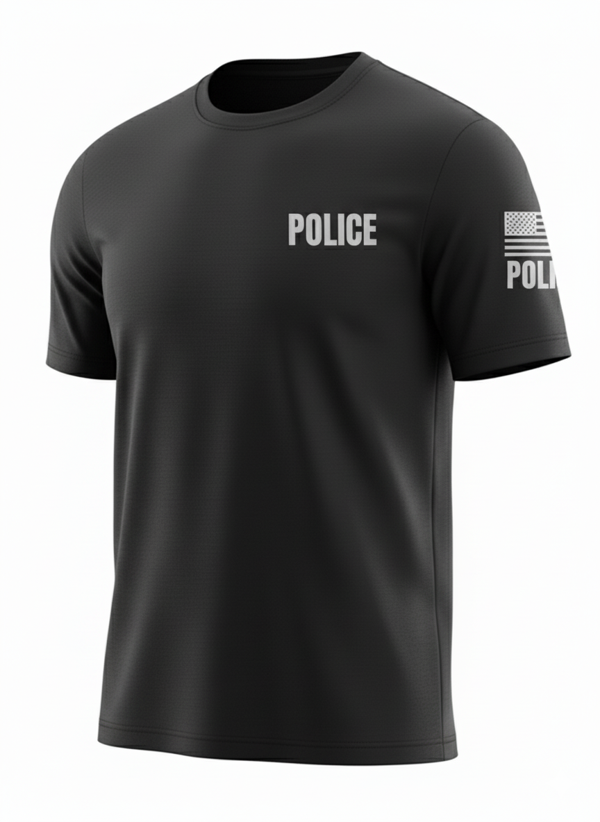 Black Police Men's Shirt - Short Sleeve (Gray)1