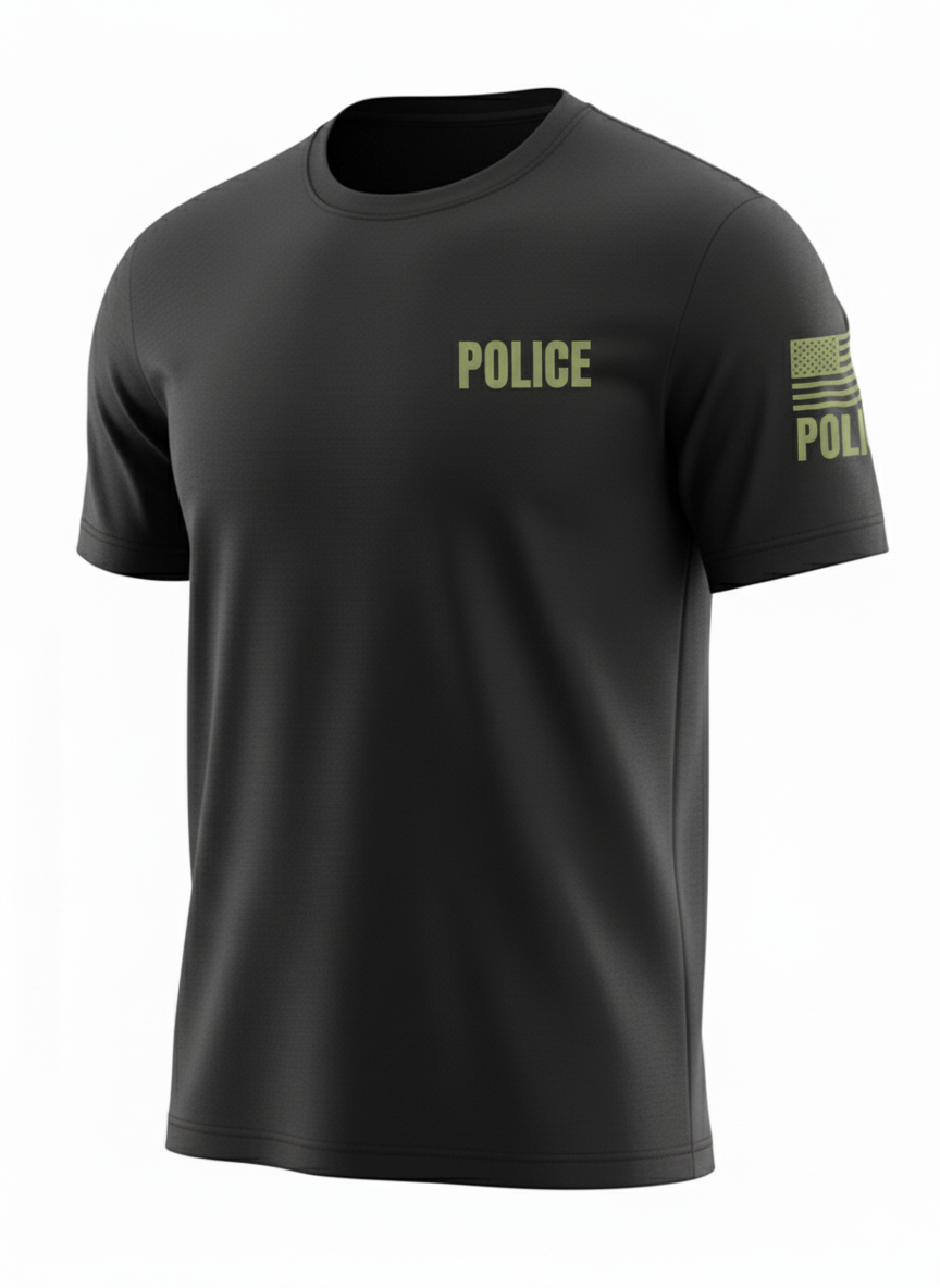 Black Police Men's Shirt - Short Sleeve (Green)1