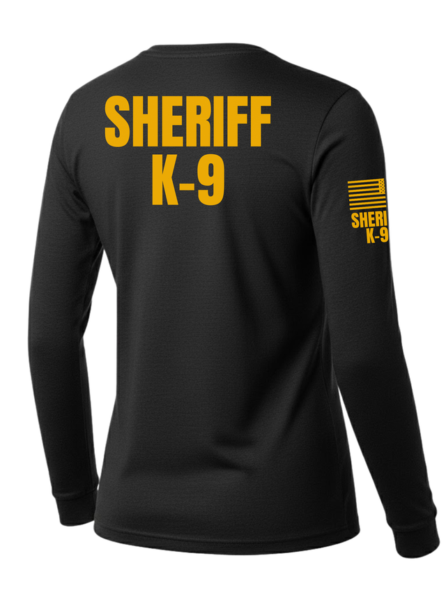 Black Sheriff K-9 Women's Shirt - Long Sleeve (Golden Yellow) - Back Police Sheriff Uniform