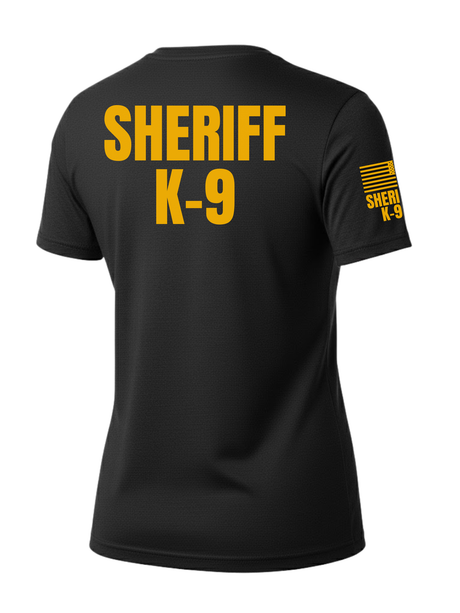 Black Sheriff K-9 Women's Shirt - Short Sleeve (Golden Yellow) - Back Police Sheriff Uniform