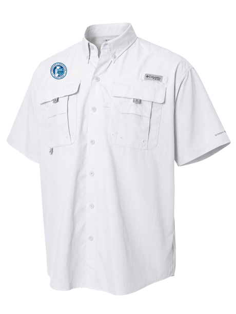 Cybersecurity and Infrastructure Security Agency (CISA) Men's Columbia Bahama™ II Button Up Short Sleeve  White government employee uniform shirt