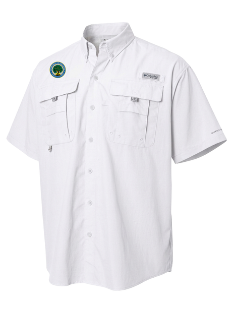 DepartMent of Education Men's Columbia Bahama™ II Button Up Short Sleeve  White government employee uniform shirt