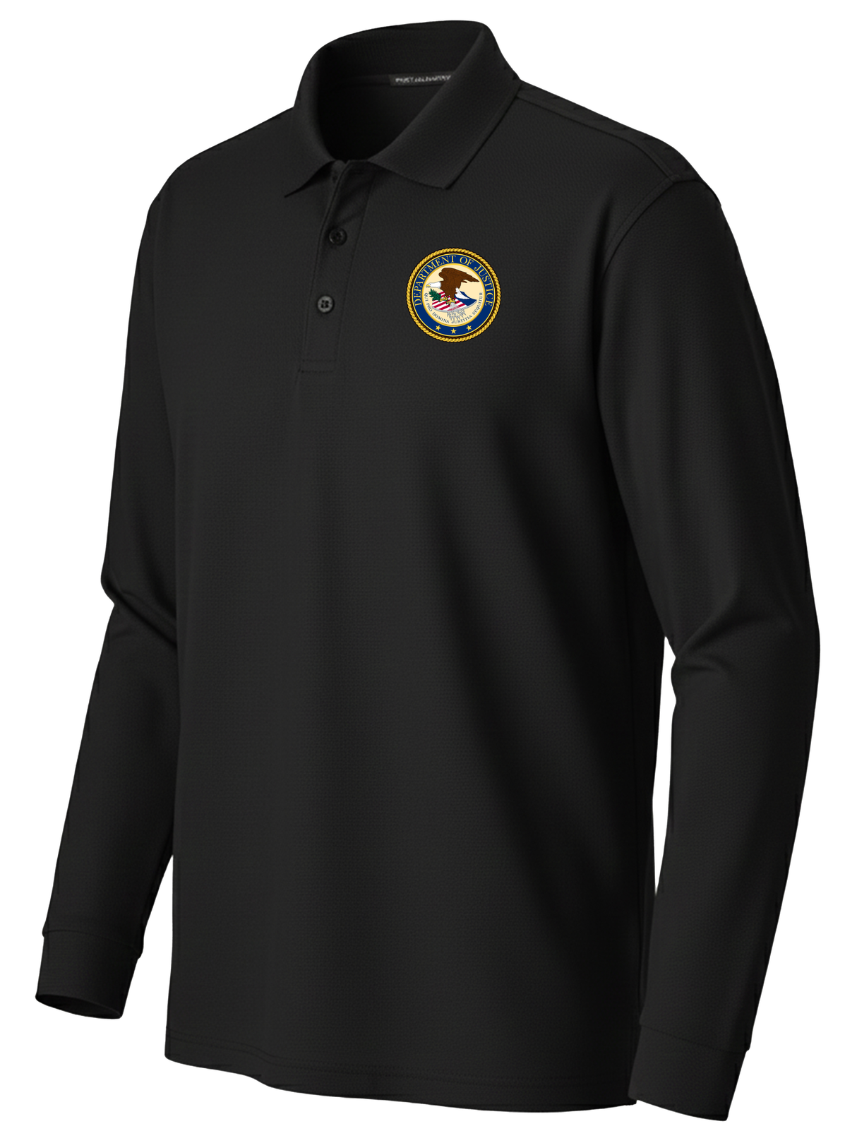 Department of Justice Men's Long Sleeve Polo  Black government employee uniform shirt