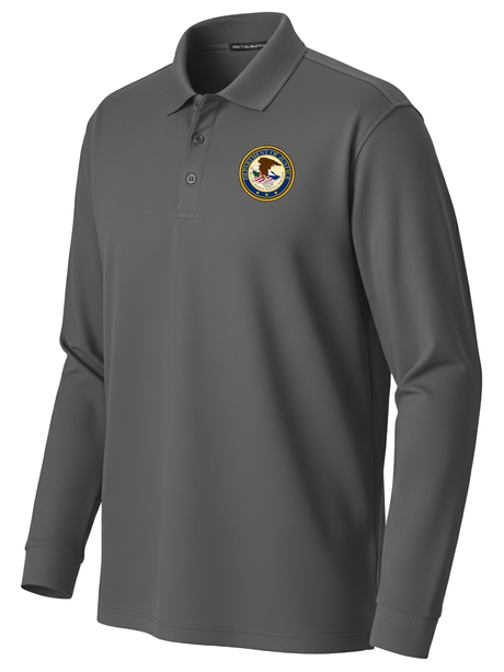 Department of Justice Men's Long Sleeve Polo  Slate Gray government employee uniform shirt