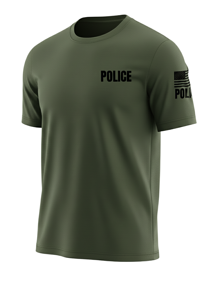 Drab Green Police Men's Shirt - Short Sleeve (Black)1