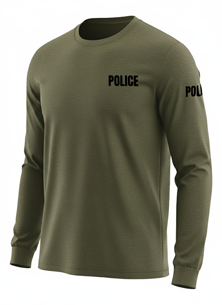 Drab Green Police Men's Shirt - Long Sleeve (Black)