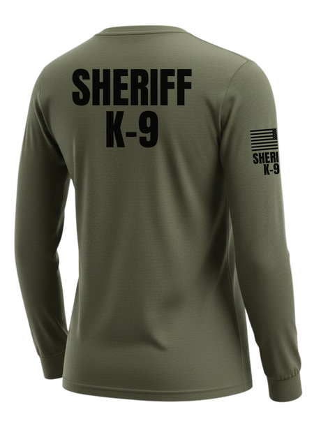 Drab Green Sheriff K-9 Women's Shirt - Long Sleeve (Black) - Back Police Sheriff Uniform