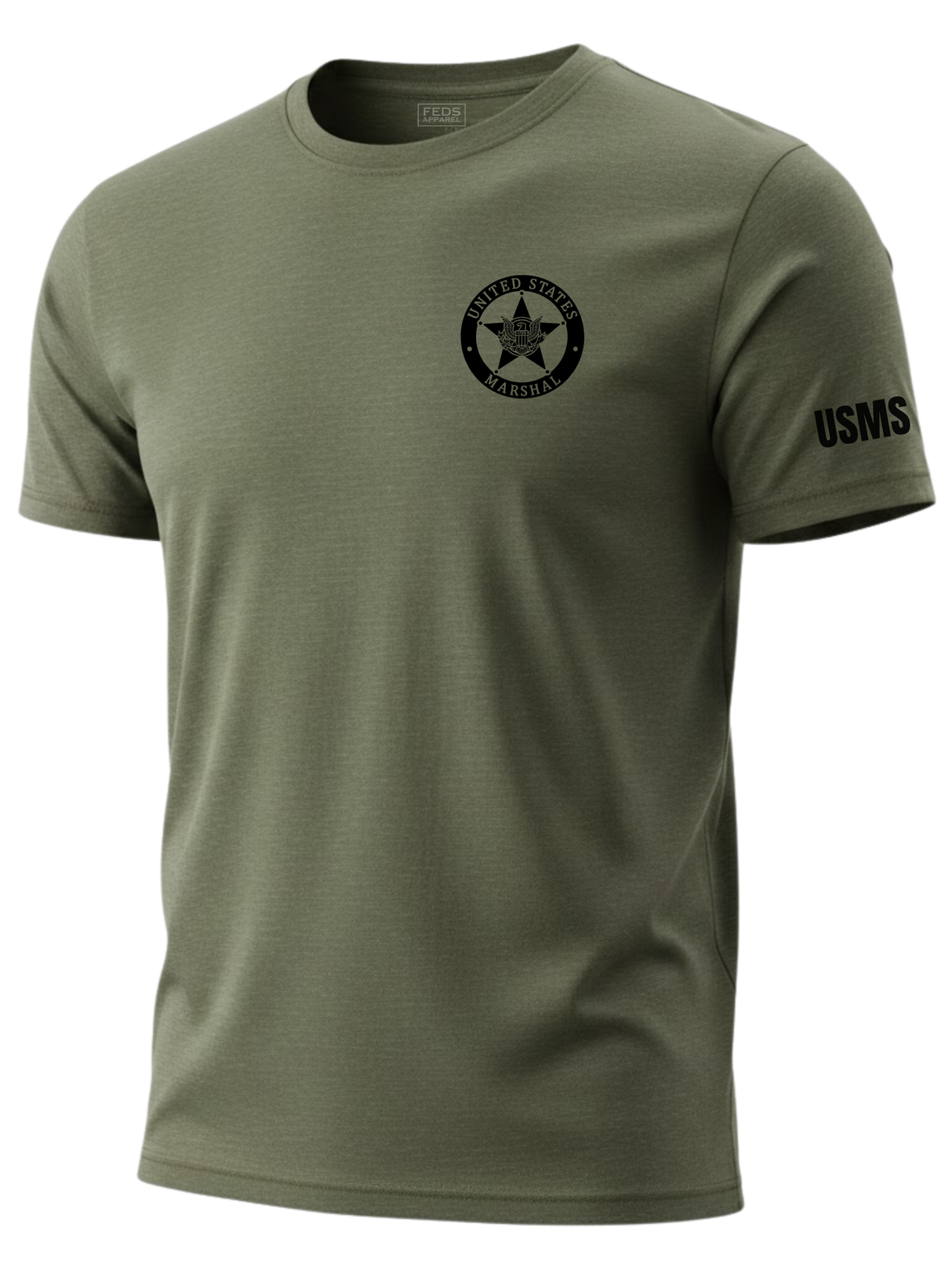 Drab Green US Marshals Service USMS Men's Shirt - Short Sleeve (Black)