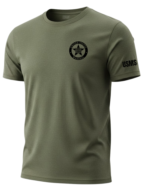 Drab Green US Marshals Service USMS Men's Shirt - Short Sleeve (Black)