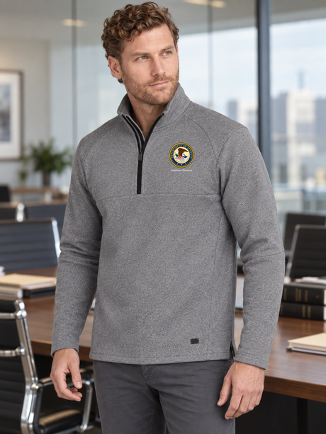 ATD Men's Transition Quarter Zip in Light Gray, with product-source artwork.