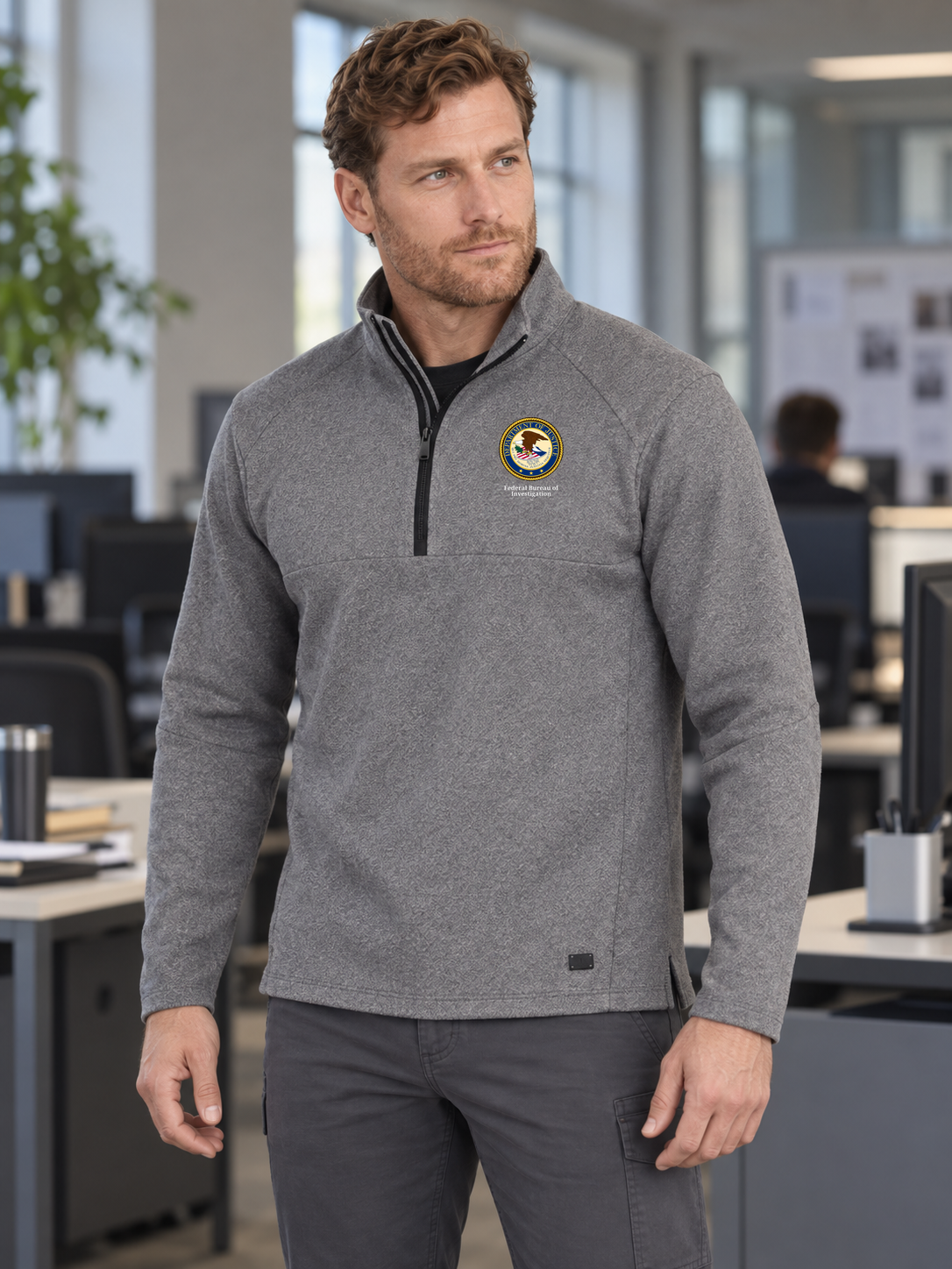 Light Gray quarter zip lifestyle photograph with product-specific source artwork.