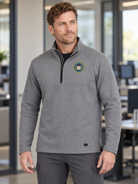 Light Gray quarter zip lifestyle photograph with product-specific source artwork.
