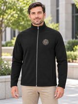 BOP Men's Lightweight Microfleece in Black — lifestyle thumbnail with the original Federal Bureau of Prisons starburst patch.