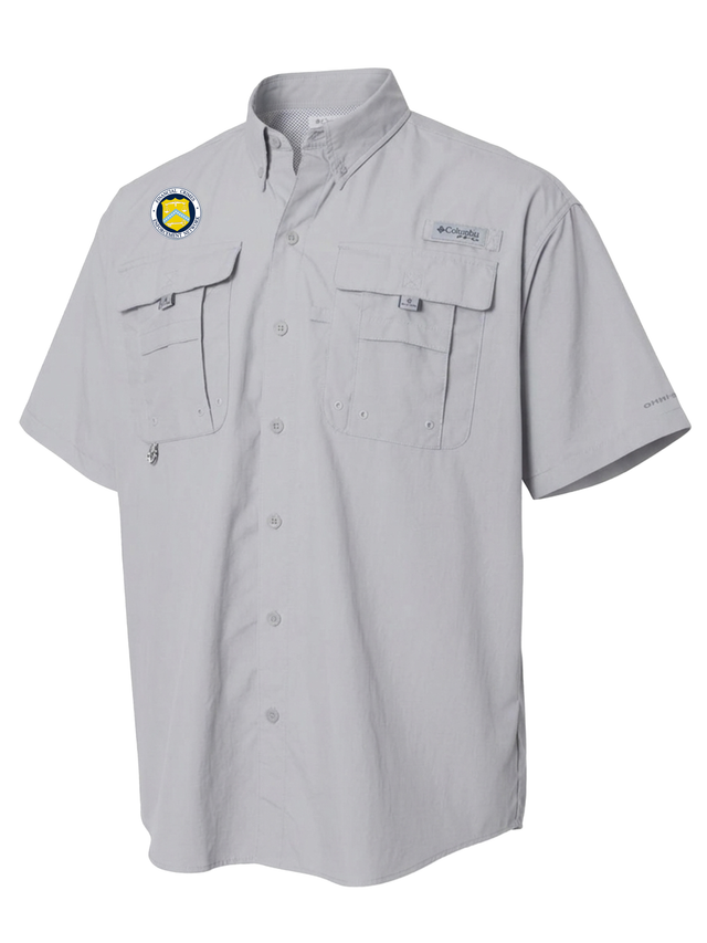 The Financial Crimes Enforcement Network (FINCEN) Men's Columbia Bahama™ II Button Up Short Sleeve  Cool Grey government employee uniform shirt