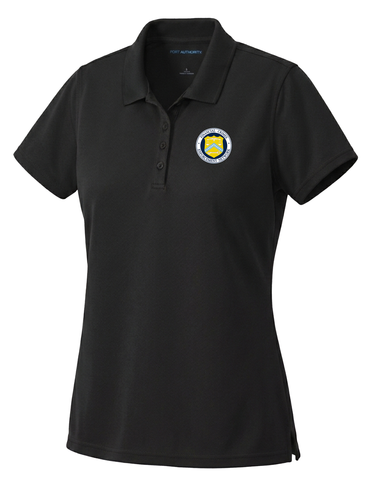 The Financial Crimes Enforcement Network (FINCEN) Women's Dri Fit Polo  Black government employee uniform shirt
