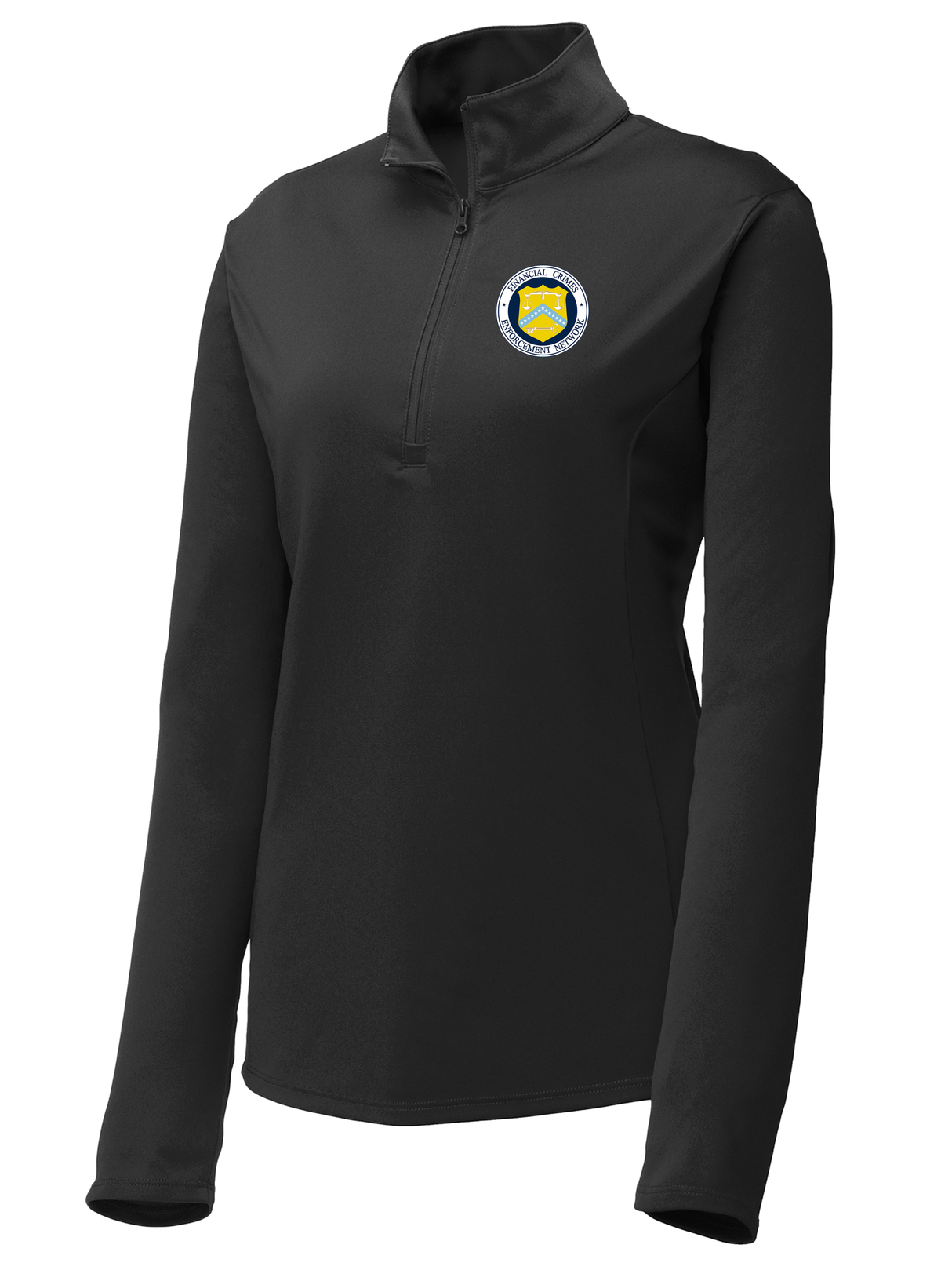 The Financial Crimes Enforcement Network (FINCEN) Women's Lightweight Dri Fit 1/4 Zip  Black government employee uniform shirt