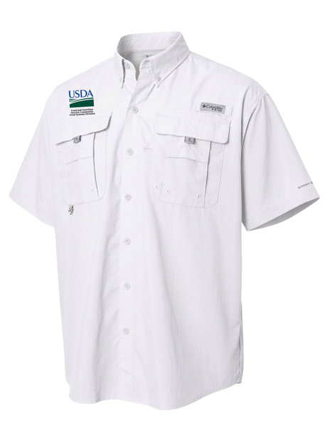 Food and Nutrition Service Community Food Systems Division (FNSCFSD) Men's Columbia Bahama™ II Button Up Short Sleeve  White government employee uniform shirt