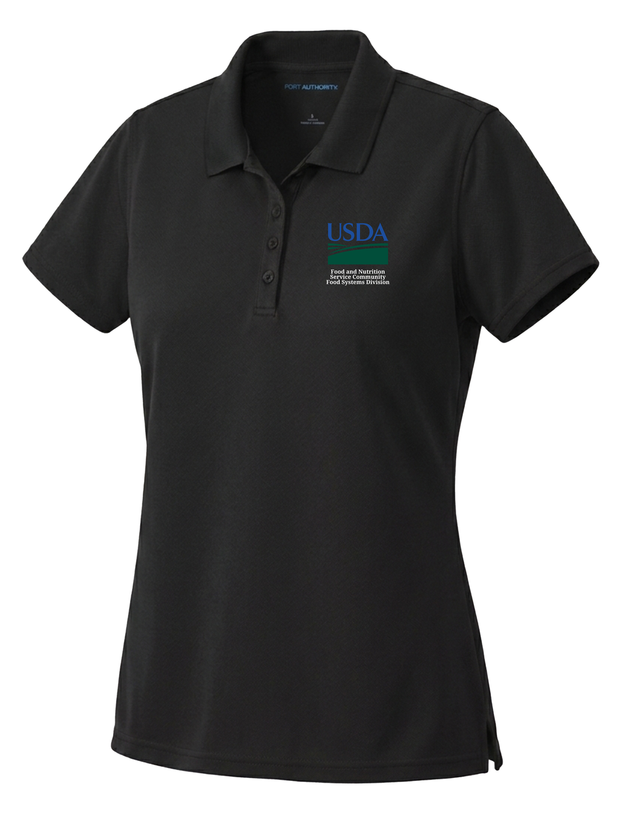 Food and Nutrition Service Community Food Systems Division (FNSCFSD) Women's Dri Fit Polo  Black government employee uniform shirt