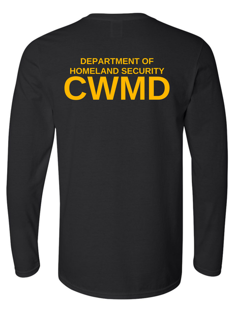 DHS Countering Weapons of Mass Destruction Office (CWMD) Unisex Softstyle Long Sleeve T-Shirt Black back government employee uniform shirt
