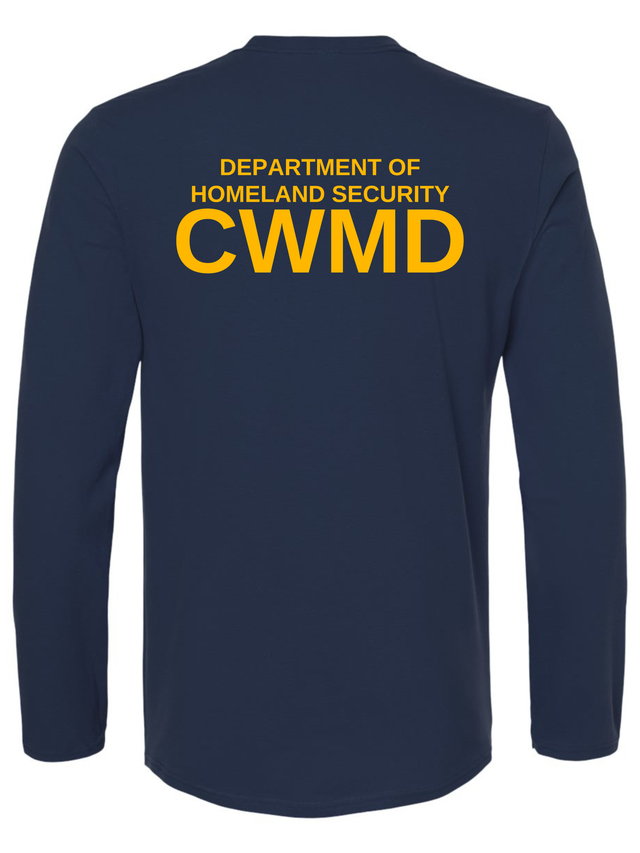 DHS Countering Weapons of Mass Destruction Office (CWMD) Unisex Softstyle Long Sleeve T-Shirt Navy Blue back government employee uniform shirt