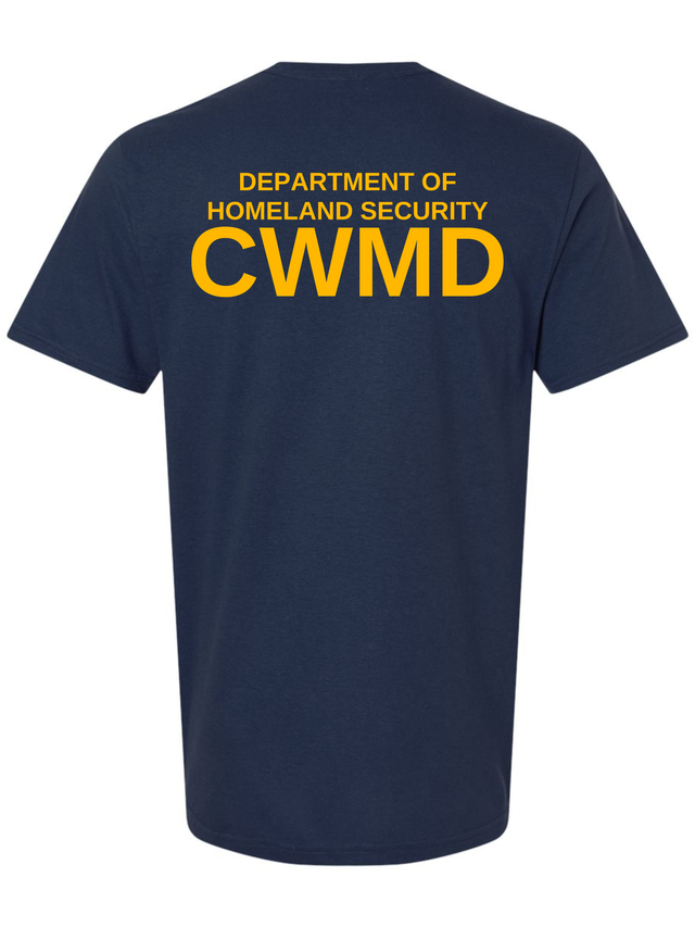 DHS Countering Weapons of Mass Destruction Office (CWMD) Unisex Softstyle T-Shirt Navy Blue back government employee uniform shirt