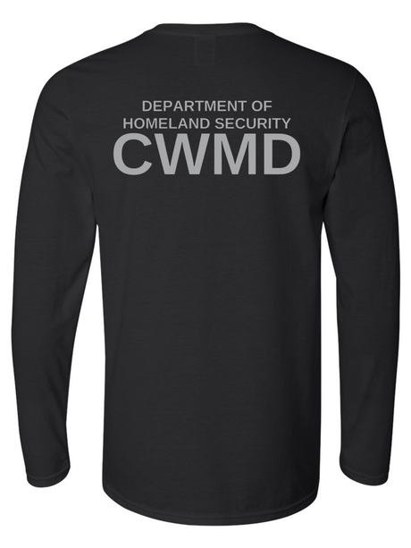 DHS Countering Weapons of Mass Destruction Office (CWMD) Unisex Softstyle Long Sleeve T-Shirt Black back government employee uniform shirt
