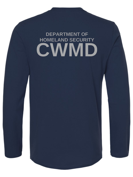 DHS Countering Weapons of Mass Destruction Office (CWMD) Unisex Softstyle Long Sleeve T-Shirt Navy Blue back government employee uniform shirt