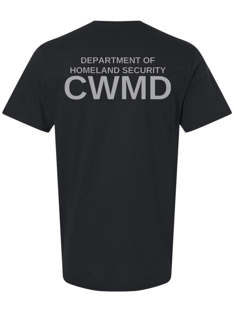DHS Countering Weapons of Mass Destruction Office (CWMD) Unisex Softstyle T-Shirt Black back government employee uniform shirt