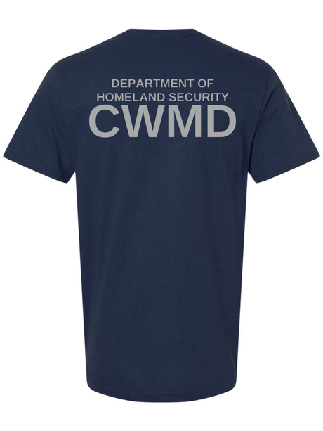 DHS Countering Weapons of Mass Destruction Office (CWMD) Unisex Softstyle T-Shirt Navy Blue back government employee uniform shirt