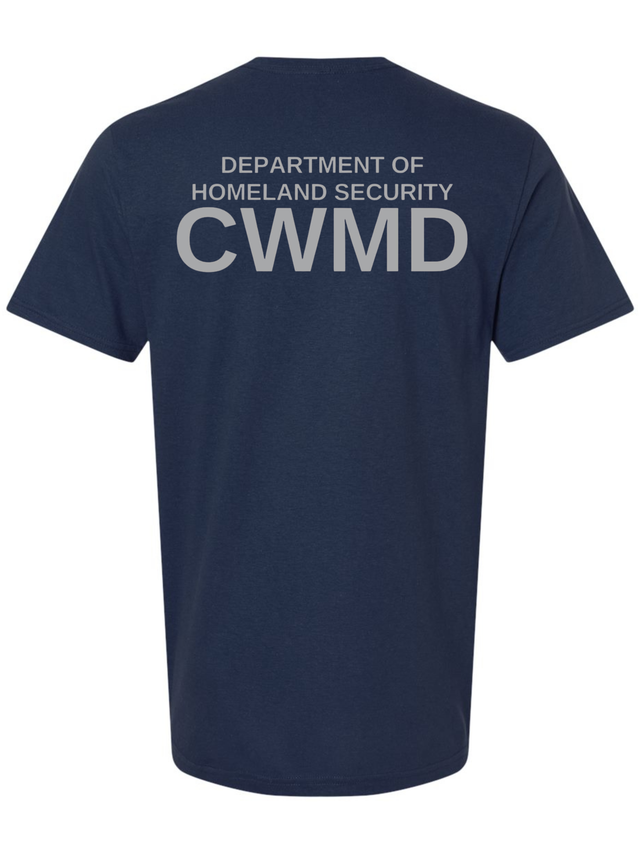 DHS Countering Weapons of Mass Destruction Office (CWMD) Unisex Softstyle T-Shirt Navy Blue back government employee uniform shirt